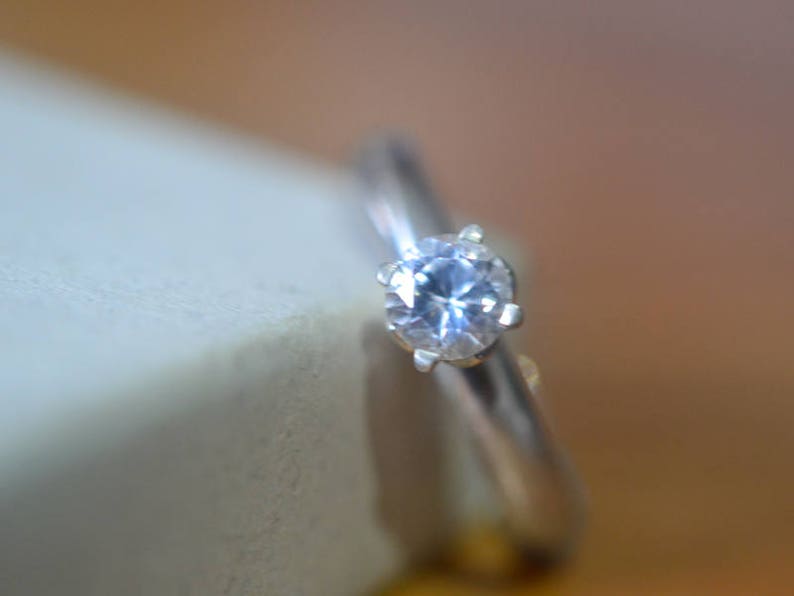White Sapphire Engagement Ring Simple 5mm Lab Grown Clear Etsy
