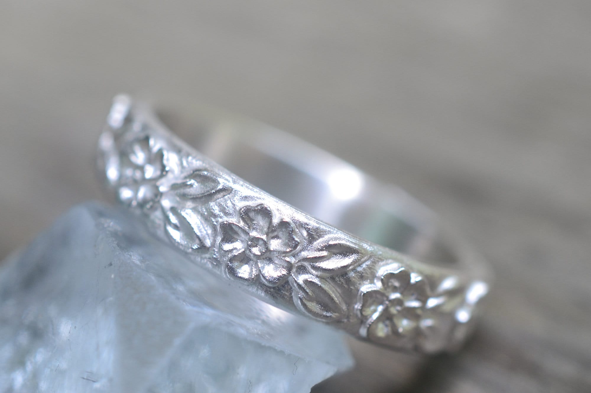 Wild Rose Wedding Band Recycled 925 Sterling Silver Flower Ring Custom Engraved Patterned Jewellery Male Marriage Band Floral Design