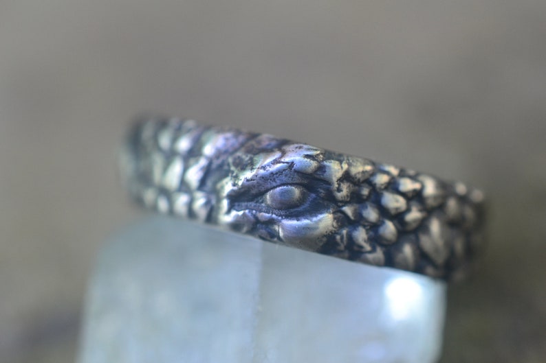 Dragon's Eye Ring, Men's Oxidised Sterling Silver Wyvern Wedding Band, Personalised Fantasy Jewelry image 3