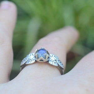 Bezel Set Moonstone & Silver Leaf Cluster Ring