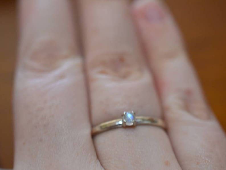 Rainbow Moonstone Ring Personalised Sterling Silver Custom Engraved Band Simple Promise Ring 3mm Natural Gemstone Cabochon