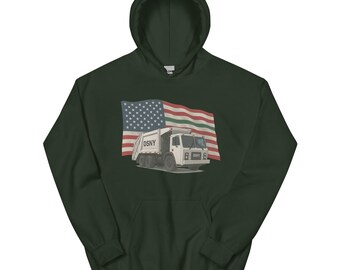 DSNY Garbage Truck Hoodie – Green Stripe American Flag Sanitation Sweatshirt – NYC Unisex Pullover for New York’s Strongest