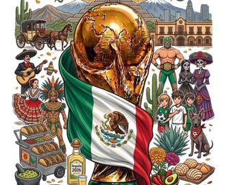 Mexico 2026 World Cup Trophy Watercolor Art, Mexican Flag Soccer PNG (Digital Download)