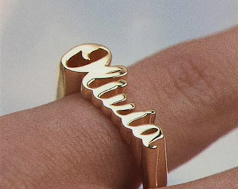 Aangepaste naamring: goudvermeil, gepersonaliseerde sterlingzilveren sieraden