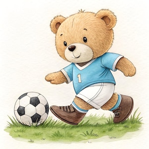 Clipart de oso de acuarela, clipart de oso de peluche deportivo, ilustración de osito de peluche lindo, estilo infantil para baby shower, regalos, archivos imprimibles deportivos