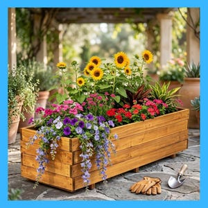 Handmade Fir Wood Raised Garden Bed Planter | Outdoor Herb, Flower, Vegetable Box (Liner Included)