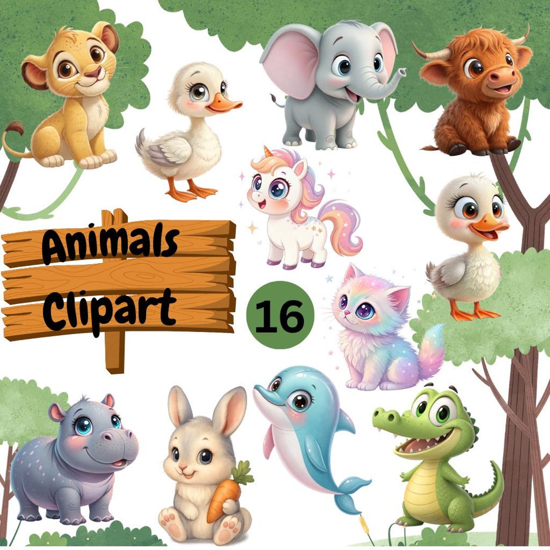 Watercolor Cute Animals Clipart | 16 Animal PNG | Animal Bundle ...