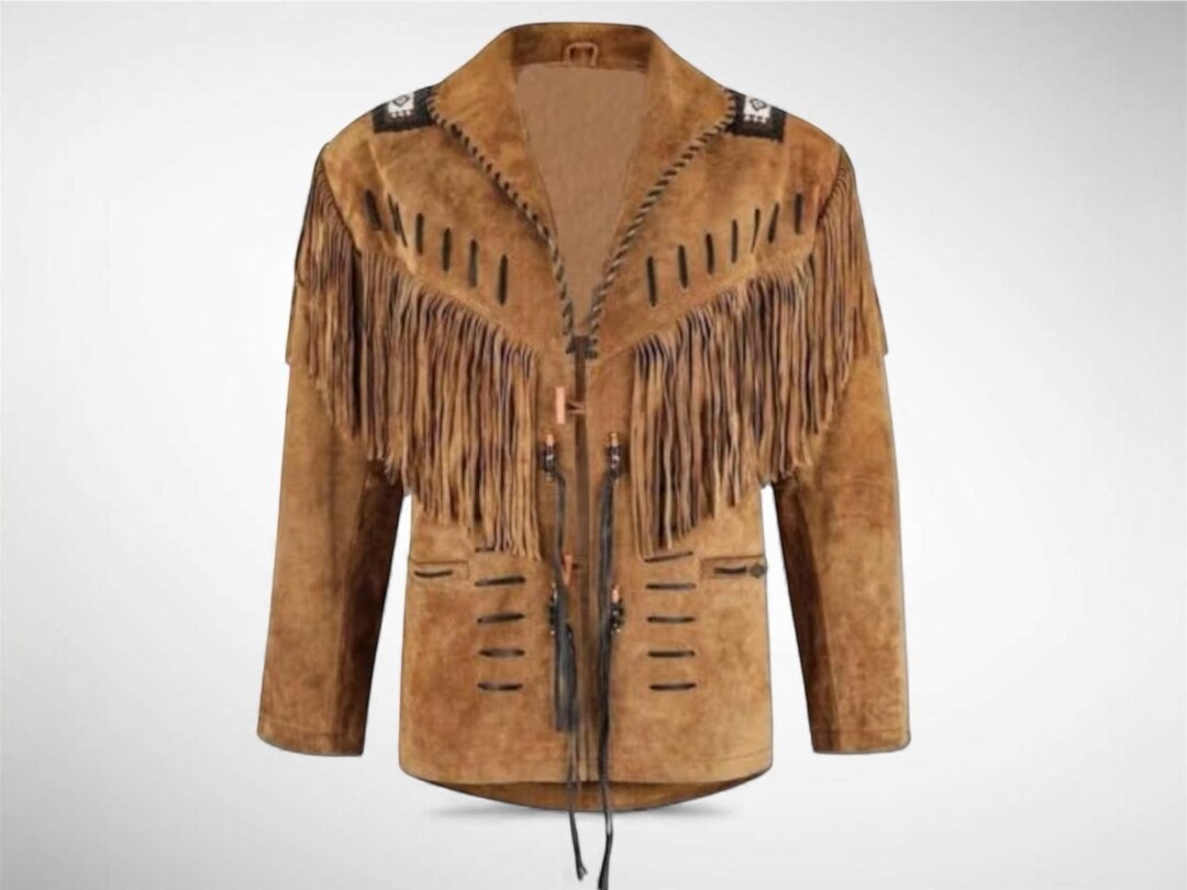 Veste en cuir marron fabriquée à la main de cowboy américain, vêtement