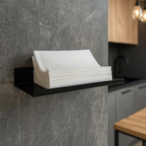 Wall napkin holder, Modern napkin holder, Black metal napkin rack, Paper towel holder, Wall mounted shelf, Kitchen towel shelf