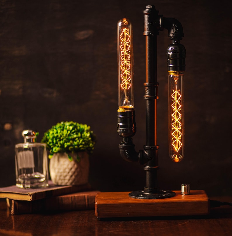 Lámpara de escritorio industrial, lámpara de tubo steampunk, lámpara de mesa Edison, lámpara de escritorio vintage, lámpara de mesa rústica, lámpara de escritorio de metal, lámpara de tubo decorativa