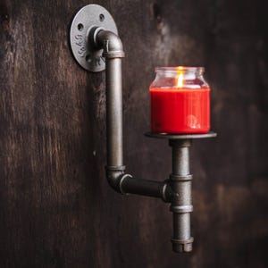Industrial Wall Sconce, Pipe Wall Candle Holder, Wall Mounted Candle Holder, Rustic Candle Sconce, Metal Candle Holder, Wall Candle Bracket