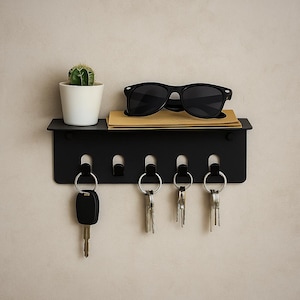 Key hook entryway organizer, Wall mount key holder, Modern metal key rack, Key hooks with shelf, Key hanger wall small, Key organizer metal