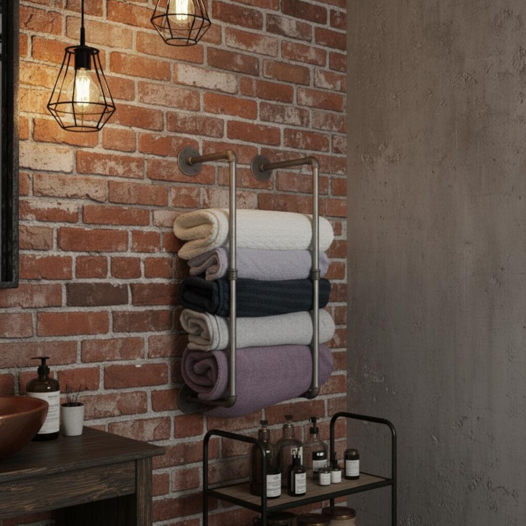 Industrial Towel Rack, Wall Mounted Towel Holder, Rustic Towel Rack ...
