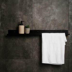 Towel Rack With Shelf, Wall Mounted Towel Rack, Bathroom Shelf With Bar, Modern Towel Holder, Floating Bathroom Shelf, Black Bathroom Shelf