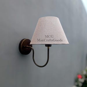 1 Light Mid Century Antique Brass Light Wall Sconce | Brass Light With Linen | Multiple Finishes | Scoop Sconce | Bathroom Vanity Sconce
