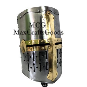 Steel Medieval THE CRUSADER - Medieval Crusader Helmet - Templar Knight - High Quality Steel - Golden Cross Pre Fitted Liner - Cosplay Gift