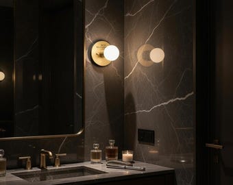 Solid Brass Bathroom Vanity Sconce | Mid-Century Modern Wall Lighting