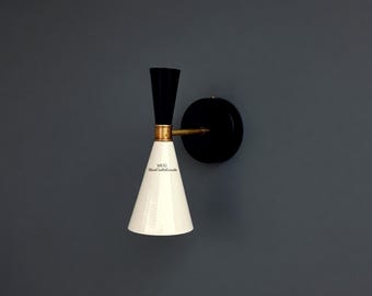 Handmade Black Brass Wall Sconce | Cone Shade Lamp | Mid Century Modern Fixture
