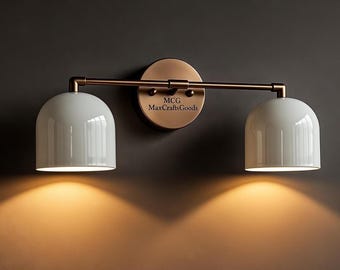 Vanity Light Brass Handmade Wall Lamp – Mid Century Modern Double Shade Bathroom Sconce