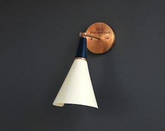 Mid Century Modern Brass Cone Sconce, Scandinavian Style Wall Light