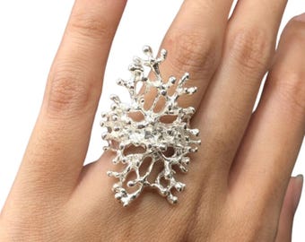 Anello in argento sterling fatto a mano con motivo barriera corallina, gioiello balinese