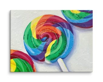 Rainbow Lollipop Painting Print on Canvas | Whimsical Wall Art (9x12)