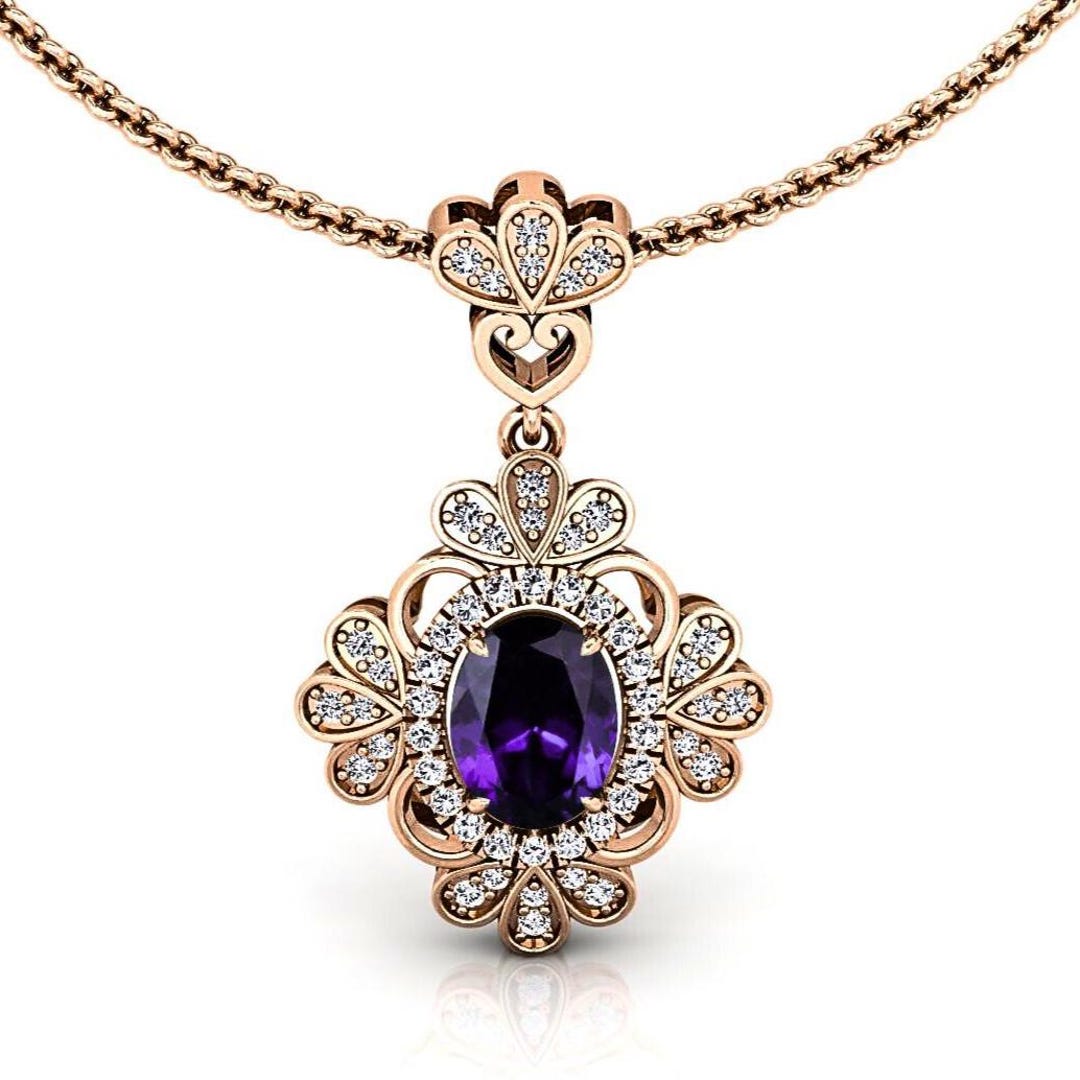 アメジスト アールデコ ケーブルチェーン ペンダントネックレス：925