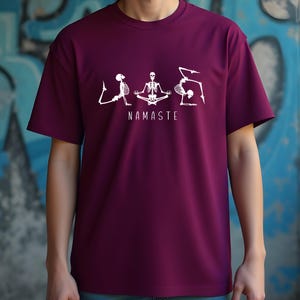 Namaste Skeleton Men&#39;s T-Shirt, Cotton T-Shirt 220 GSM Comfort T-Shirt Print Colorful T-Shirt Birthday Gift Cotton Apparel Loose Fit T-Shirt