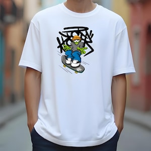 Cool Skating Men&#39;s T-Shirt, Cotton T-Shirt 220 GSM Comfort T-Shirt Print Colorful T-Shirt Birthday Gift Cotton Apparel Loose Fit T-Shirt