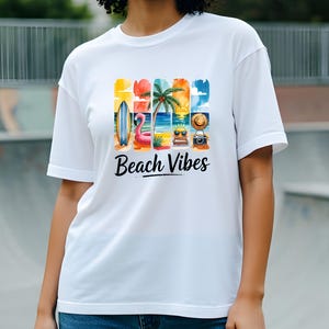 Beach Vibes Oversized Women&#39;s T-Shirt Cotton T-Shirt 220 GSM Comfort Wear T-Shirt Print T-Shirt Colorful T-Shirt Birthday Anniversary Gift