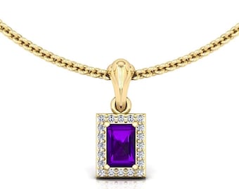 Amethyst Pendant Necklace: 925 Silver, Moissanite Accents, 14K Gold Plated
