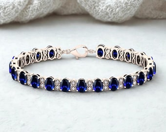 Bracciale tennis con zaffiro blu: argento 925, placcato rodio, gioielli da polso