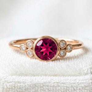 Round Ruby Engagement Ring, 925 Silver 14k Rose Gold Moissanite Ring, Vintage Bezel Setting Promise Ring, Wedding Jewelry