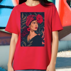 Lady Portrait Oversized Women&#39;s T-Shirt Cotton T-Shirt, 220 GSM Comfort Wear T-Shirt, Print T-Shirt Colorful T-Shirt Birthday Gift
