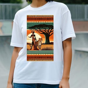 Camiseta de algodón extragrande para mujer con diseño de belleza africana, 220 g/m², cómoda, estampada y colorida, ideal como regalo de cumpleaños.