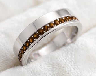 Anello da uomo in argento con quarzo fumé, elegante fede in argento, anello di fidanzamento, regalo di anniversario per il marito, gioiello maschile alternativo