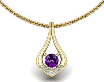 Amethyst Pendant Necklace: 925 Silver, Moissanite Accents, 14K Gold Plated