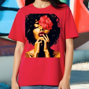 Sel Love & Care Lady Portrait Oversized Women&#39;s Cotton T-Shirt, 220 GSM Comfort Wear T-Shirt, Print T-Shirt Colorful T-Shirt Birthday Gift