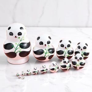Hand-Painted Panda Nesting Dolls – 10pcs Matryoshka Set, Cute Animal Russian Dolls, Gift for Kids & Decor