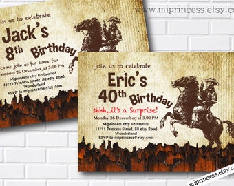 cowboy invitation country boy birthday invitation, men birthday western party invitation  any age 1st 2nd  40th 45th 50th card 753