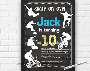 Skate Scooter Birthday Invitation: Boy Bike Party 413 (Digital File)
