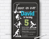 Scooter invitation boy birthday party skateboard bike party   413 (Digital File)