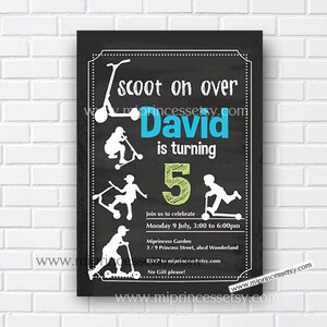 Scooter invitation boy birthday party skateboard bike party invite for any age  ,  413