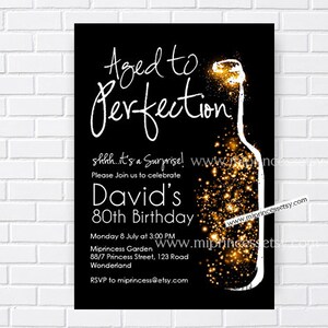 Aged to Perfection Birthday Invitation: Elegant Glitter Wine (Digital)