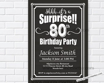 Silver 60th Birthday Invitation. Adult Birthday. Surprise