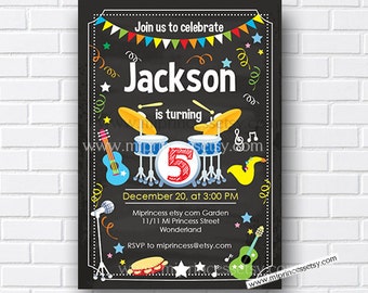 kids music party boy birthday invitation girl birthday musical instruments drum  singing playing  music party any age 1st 2nd 3rd , 564