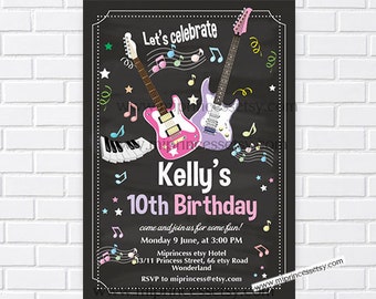 kids music invitation, Rock Music party invitation, musical instruments invite for any age card 692