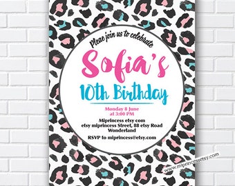 Leopard invitation, cheetah invite, girl birthday party , woman birthday invitations leopard animal print invite any age,   996