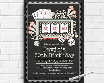 Casino invitation Slot machine adult birthday party invite Playing Card poker party vegas birthday invitation  card 439