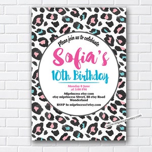 Leopard invitation, cheetah invite, girl birthday party ,   leopard animal print invite any age,   996